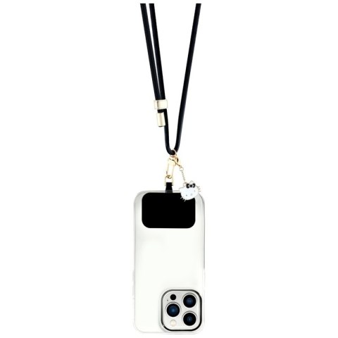 Hello Kitty Patch & Kitty Head Charm - Uniwersalny pasek / smyczka do telefonu (czarny)