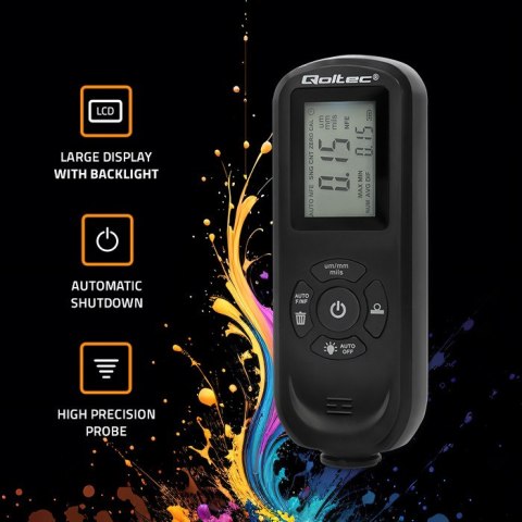 Qoltec Miernik grubości lakieru z podświetlanym bocznym wyświetlaczem LCD | 0 ~ 2000um