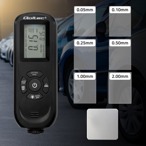 Qoltec Miernik grubości lakieru z podświetlanym bocznym wyświetlaczem LCD | 0 ~ 2000um