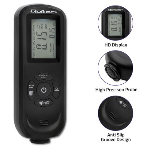 Qoltec Miernik grubości lakieru z podświetlanym bocznym wyświetlaczem LCD | 0 ~ 2000um