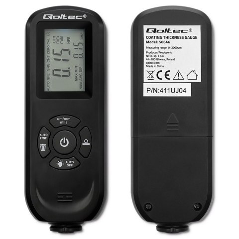 Qoltec Miernik grubości lakieru z podświetlanym bocznym wyświetlaczem LCD | 0 ~ 2000um