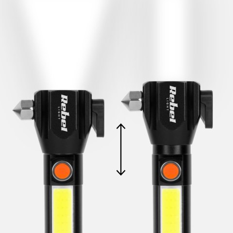 Akumulatorowa latarka wielofunkcyjna Rebel (zoom, nożyk, młotek do szyby).