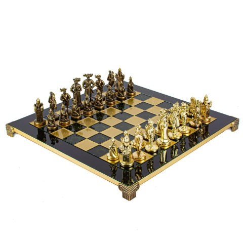 Ekskluzywne Szachy Metalowe - Mosiężna Szachownica 44 x 44cm - Średniowiecze - S12CBLU