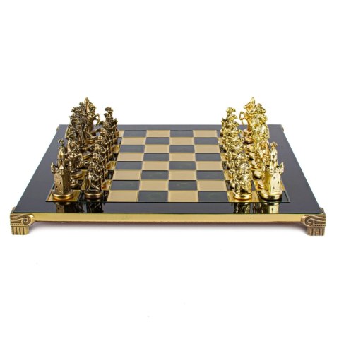 Ekskluzywne Szachy Metalowe - Mosiężna Szachownica 44 x 44cm - Średniowiecze - S12CBLU