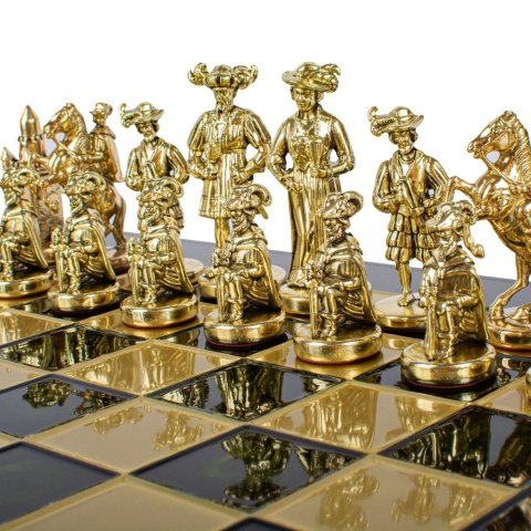 Ekskluzywne Szachy Metalowe - Mosiężna Szachownica 44 x 44cm - Średniowiecze - S12CBLU