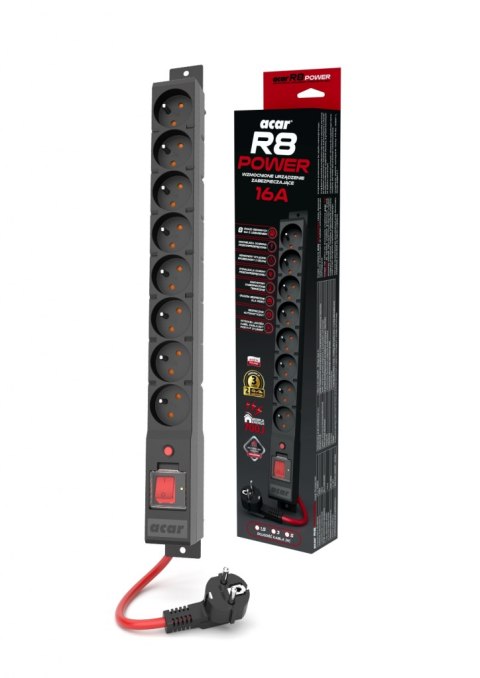 Urządz. zas.-zabezpiecz. acar R8 POWER 16A, czarny 1,5m W2450