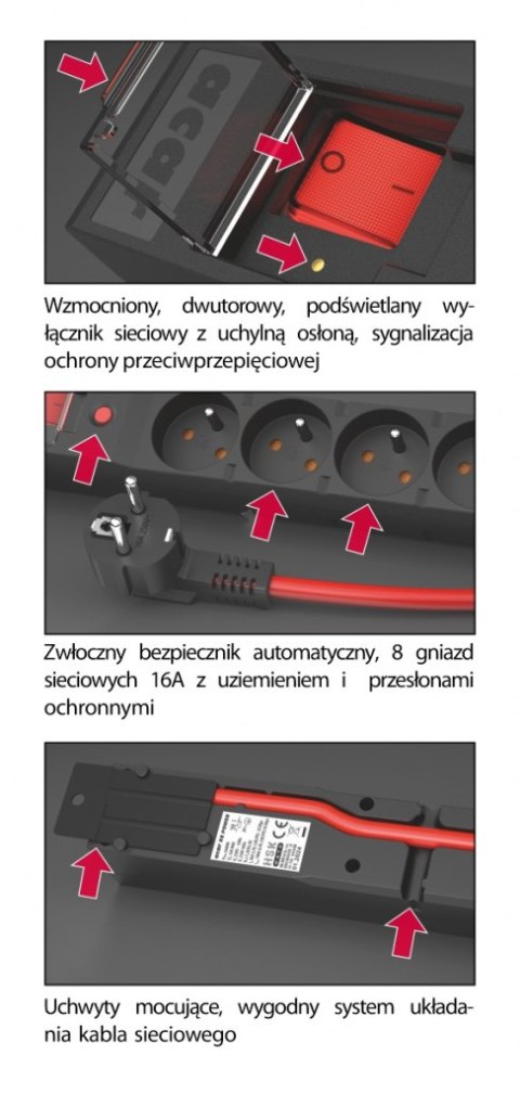 Urządz. zas.-zabezpiecz. acar R8 POWER 16A, czarny 3m W2451
