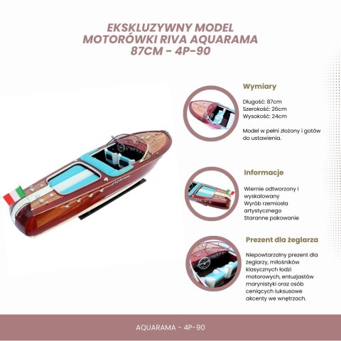 Ekskluzywny model motorówki Reeva Aquarama 87cm - wielki, drewniany model klasycznej, włoskiej łodzi motorowej - 4P-90