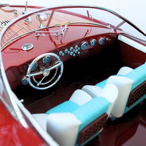 Ekskluzywny model motorówki Reeva Aquarama 87cm - wielki, drewniany model klasycznej, włoskiej łodzi motorowej - 4P-90