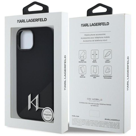 Karl Lagerfeld Silicone Shadow Metal Initial MagSafe - Etui do iPhone 15 (czarny)