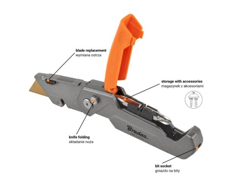 NÓŻ SKŁADANY DIY-KN190202/B Z OSTRZEM TRAPEZOWYM BRADAS