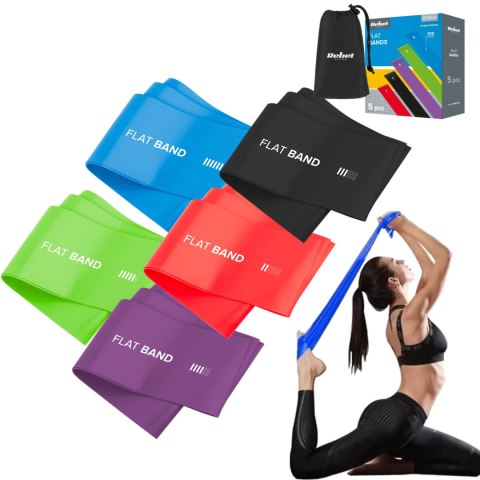 Zestaw gum do ćwiczeń TPE 2m - Flat Band Ls-1, 1,5-11,5 kg, 5 gum, REBEL ACTIVE