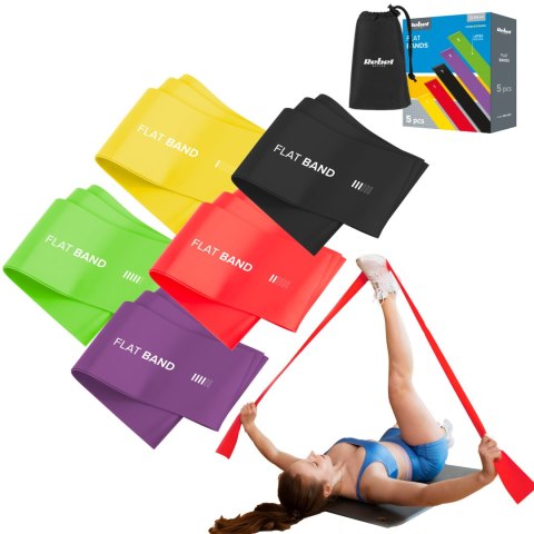 Zestaw gum do ćwiczeń lateksowe 2m - Flat Band LTs-1, 2,5-20 kg, 5 gum, REBEL ACTIVE