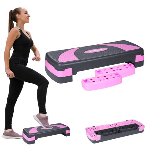 Step do aerobiku i ćwiczeń fitness, 3 stopnie, 78cm, szaro-fioletowy, REBEL ACTIVE