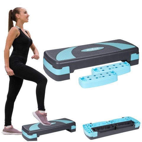 Step do aerobiku i ćwiczeń fitness, 3 stopnie, 78cm, szaro-niebieski, REBEL ACTIVE