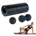 Zestaw wałek do masażu, roller, piłka, duoball , 3 elementy, kolor czarno-niebieski, materiał EPP, REBEL ACTIVE