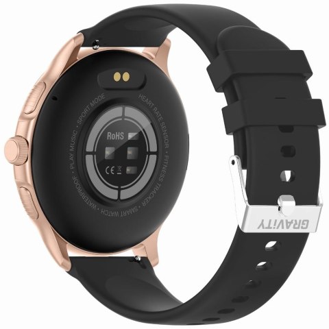 Smartwatch Damski GRAVITY GT12-4 Czarny Pasek Silikonowy + Bransoleta Różowe Złoto
