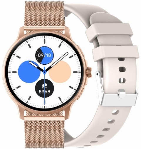 Smartwatch Damski GRAVITY GT12-5 Szary Pasek Silikonowy + Bransoleta Różowe Złoto