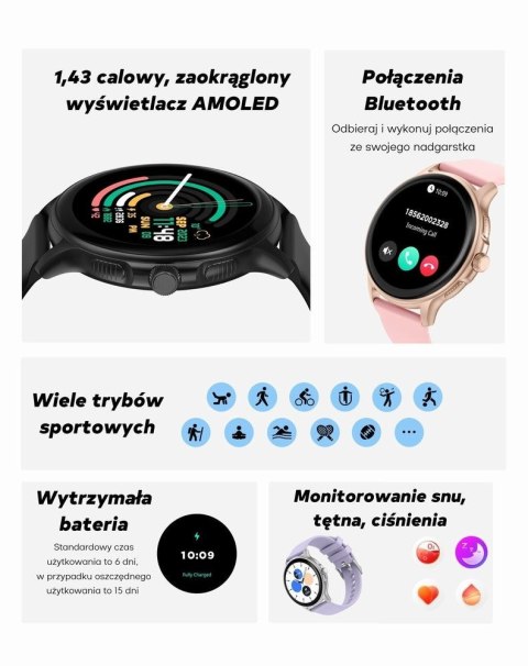 Smartwatch Damski GRAVITY GT12-8 Biały Pasek Silikonowy + Srebrna Bransoleta