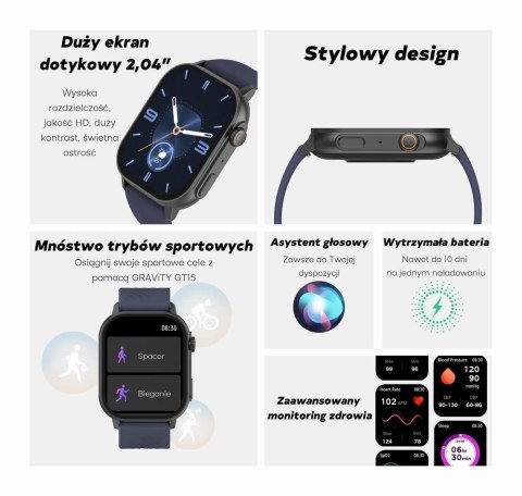 Smartwatch Damski GRAVITY GT15-10 Biały Pasek Silikonowy + Złota Bransoleta