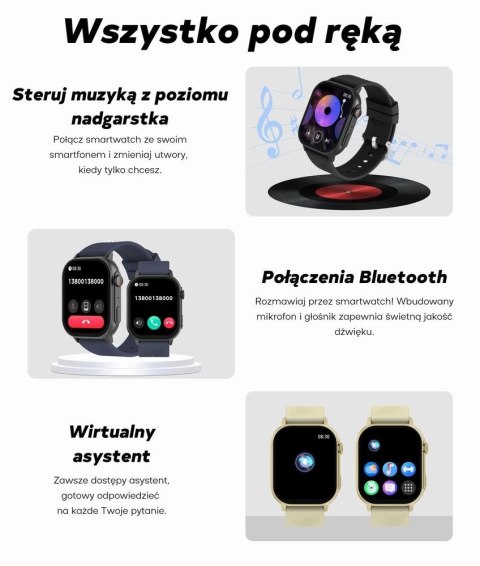 Smartwatch Damski GRAVITY GT15-11 Granatowy Pasek Silikonowy + Złota Bransoleta