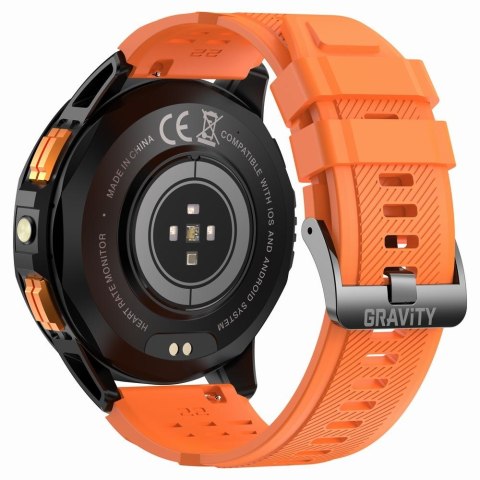 Smartwatch Męski GRAVITY GPS GT24-3 Czarny Pasek Silikonowy + Pomarańczowy Pasek Silikonowy