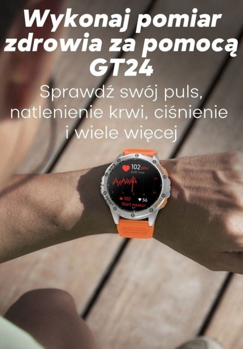 Smartwatch Męski GRAVITY GPS GT24-3 Czarny Pasek Silikonowy + Pomarańczowy Pasek Silikonowy