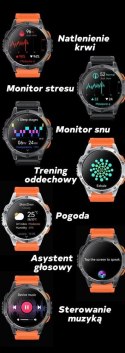 Smartwatch Męski GRAVITY GPS GT24-3 Czarny Pasek Silikonowy + Pomarańczowy Pasek Silikonowy