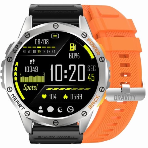 Smartwatch Męski GRAVITY GPS GT24-4 Czarny Pasek Silikonowy + Pomarańczowy Pasek Silikonowy