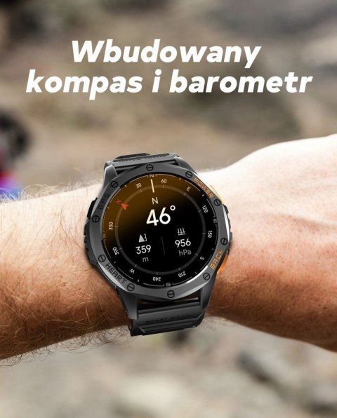 Smartwatch Męski GRAVITY GPS GT24-4 Czarny Pasek Silikonowy + Pomarańczowy Pasek Silikonowy