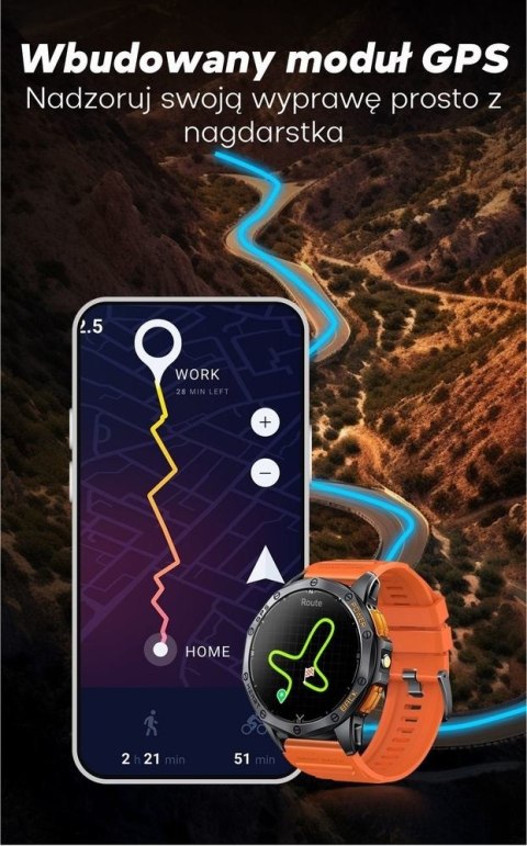 Smartwatch Męski GRAVITY GPS GT24-5 Czarny Pasek Silikonowy + Zielony Pasek Silikonowy