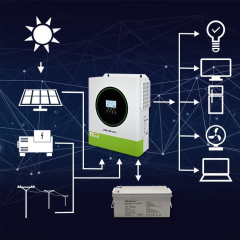 Qoltec Hybrydowy inwerter solarny Off-Grid 3500W | 100A | 24V | MPPT | BMS | opcja Wi-fi |Sinus | Power factor 1.0