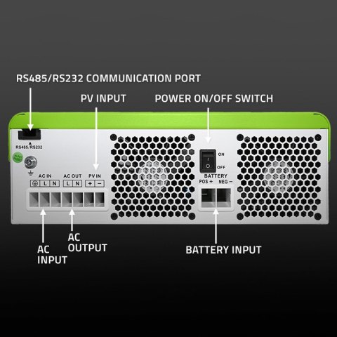 Qoltec Hybrydowy inwerter solarny Off-Grid 3500W | 100A | 24V | MPPT | BMS | opcja Wi-fi |Sinus | Power factor 1.0