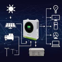 Qoltec Hybrydowy inwerter solarny Off-Grid 3500kW | 100A | 24V | MPPT | Sinus | opcja Wi-Fi | Power Factor 1.0
