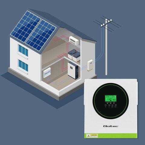 Qoltec Hybrydowy inwerter solarny Off-Grid 3500kW | 100A | 24V | MPPT | Sinus | opcja Wi-Fi | Power Factor 1.0