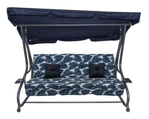 Huśtawka Ogrodowa Siedzisko Textylina 2x1 Wzór Liście Granatowa