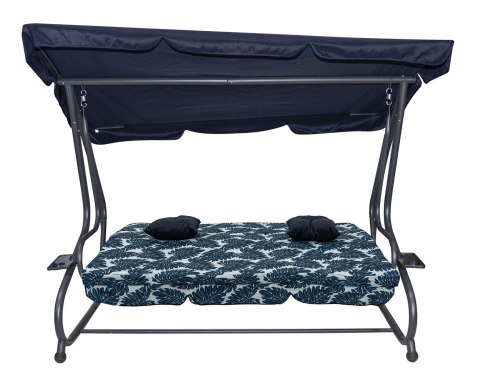 Huśtawka Ogrodowa Siedzisko Textylina 2x1 Wzór Liście Granatowa