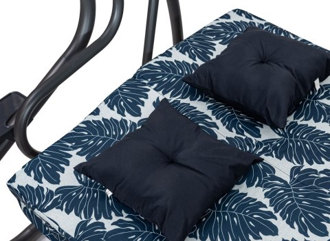 Huśtawka Ogrodowa Siedzisko Textylina 2x1 Wzór Liście Granatowa
