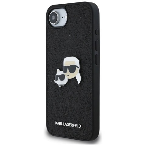 Karl Lagerfeld Fixed Glitter Karl & Choupette Heads Metal Pin - Etui do iPhone 16e (czarny)