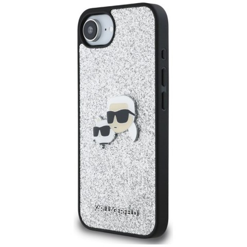 Karl Lagerfeld Fixed Glitter Karl & Choupette Heads Metal Pin - Etui do iPhone 16e (srebrny)