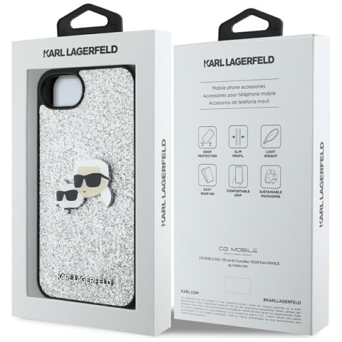 Karl Lagerfeld Fixed Glitter Karl & Choupette Heads Metal Pin - Etui do iPhone 16e (srebrny)