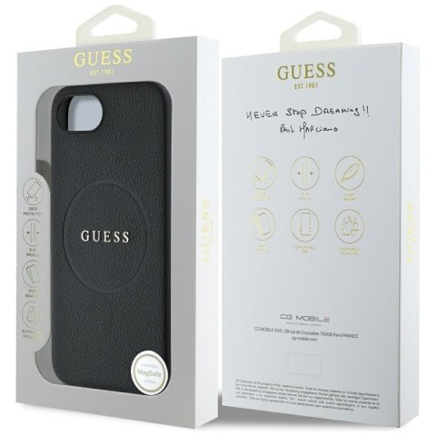 Guess Grained Ring MagSafe - Etui do iPhone 16e (czarny)