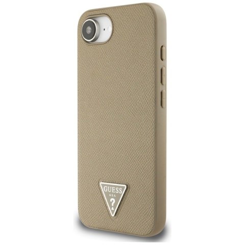 Guess Grained Triangle MagSafe - Etui do iPhone 16e (brązowy)
