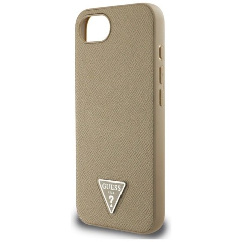 Guess Grained Triangle MagSafe - Etui do iPhone 16e (brązowy)