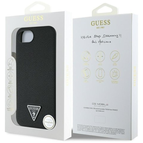 Guess Grained Triangle MagSafe - Etui do iPhone 16e (czarny)