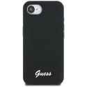 Guess Silicone Script Metal Logo MagSafe - Etui do iPhone 16e (czarny)
