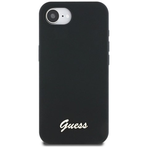 Guess Silicone Script Metal Logo MagSafe - Etui do iPhone 16e (czarny)