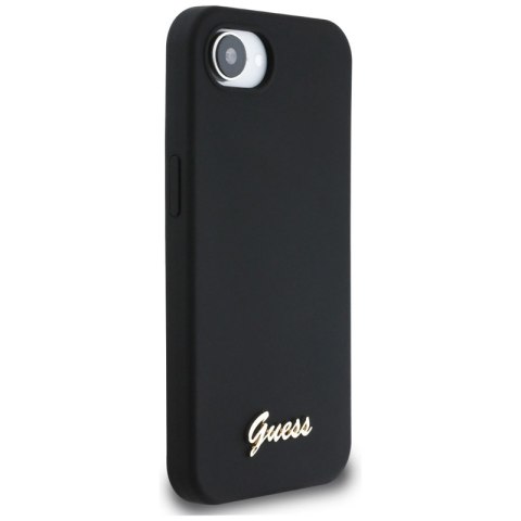 Guess Silicone Script Metal Logo MagSafe - Etui do iPhone 16e (czarny)