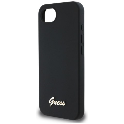Guess Silicone Script Metal Logo MagSafe - Etui do iPhone 16e (czarny)