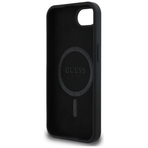 Guess Silicone Script Metal Logo MagSafe - Etui do iPhone 16e (czarny)